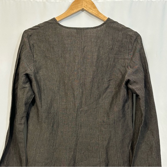 Eileen Fisher Long Sleeve Linen Lagenlook Tie Front Cardigan - Picture 5 of 8